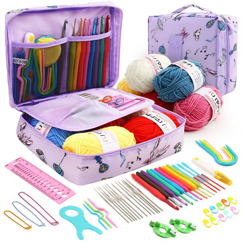 Kit crochet débutant 53 pièces avec rangement multicolore