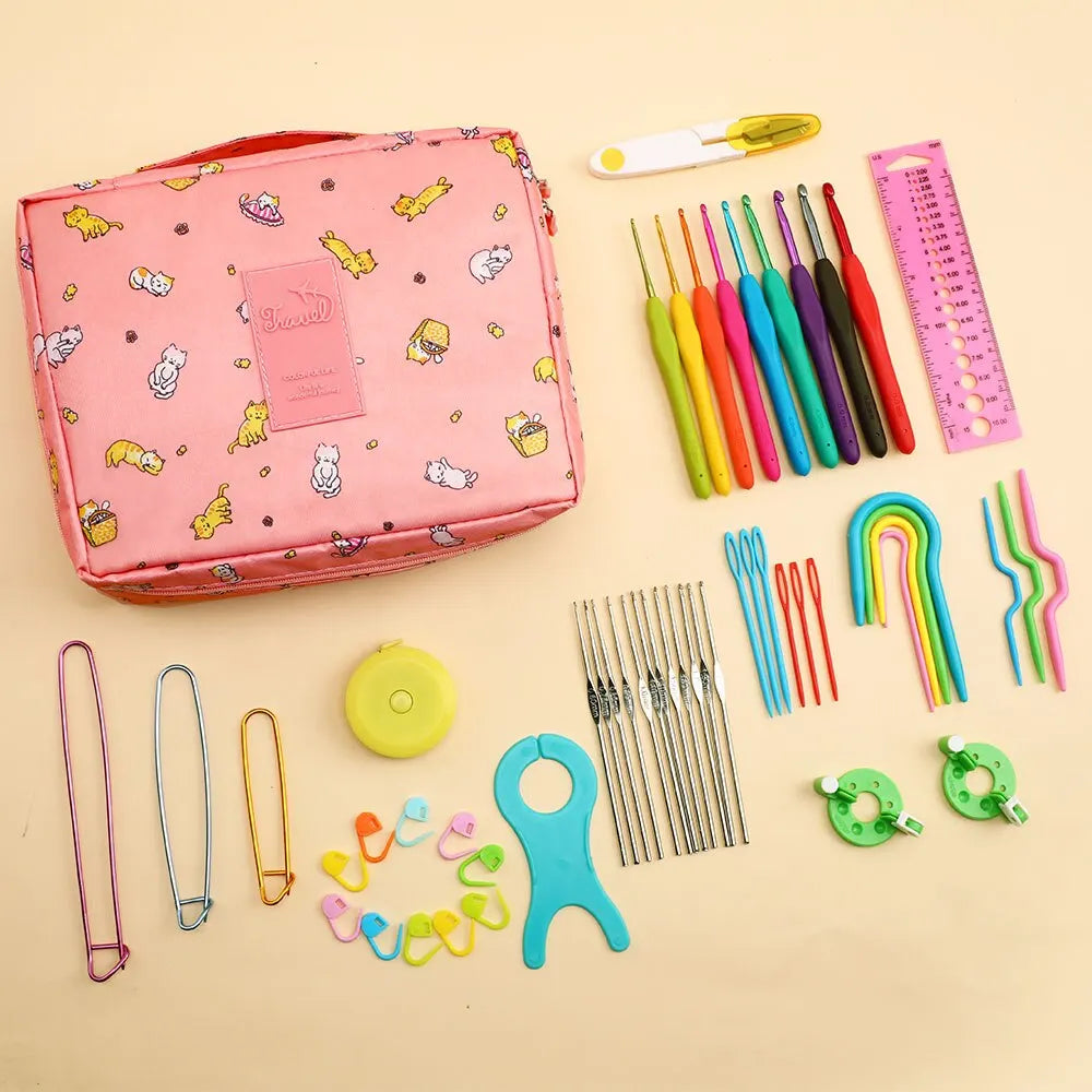 Kit crochet débutant 53 pièces avec rangement multicolore