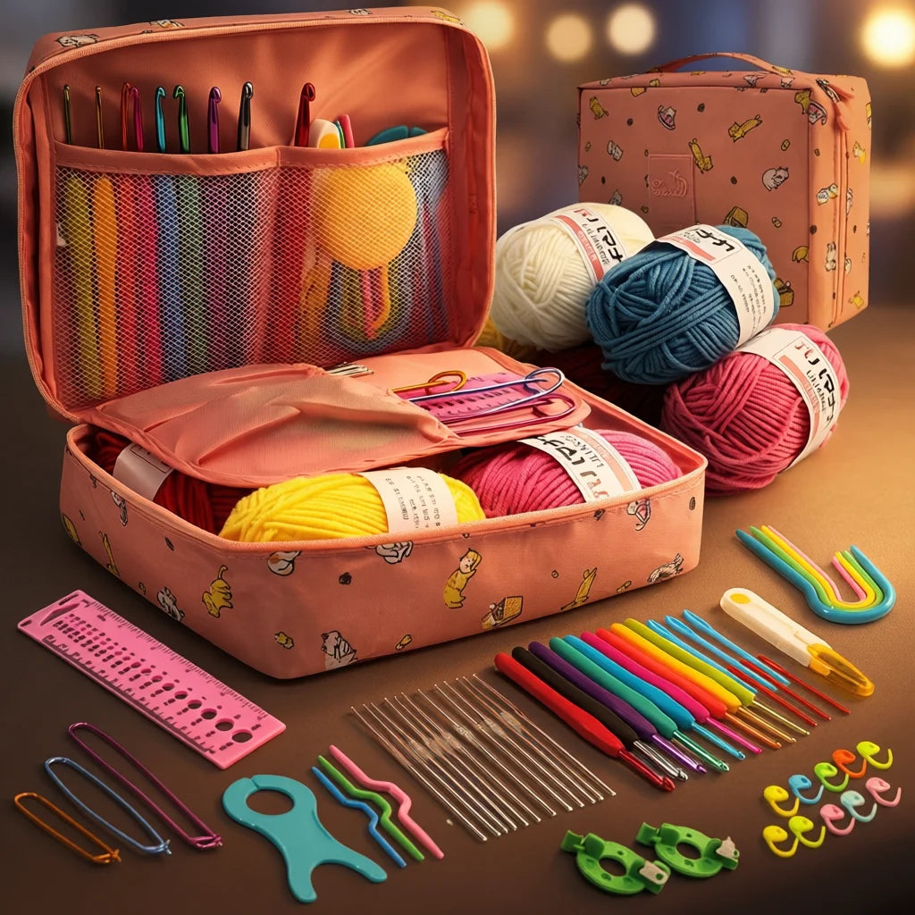 Kit crochet débutant 53 pièces avec rangement multicolore