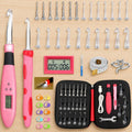 Kit de crochet rose avec têtes interchangeables, compteur digital, accessoires et trousse de rangement